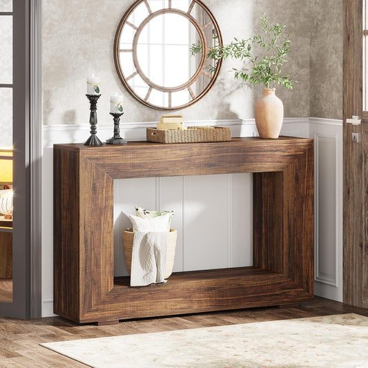 Farmhouse Console Table, 120Cm Entryway Console Table with Storage, Industrial Hallway Accent Table for Living Room, Entrance