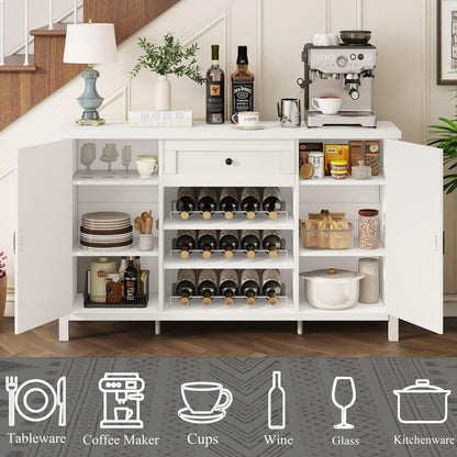 Industrial Coffee Bar Cabinet with Wine Rack, Wood Buffet and Sideboard with Storage Cabinet, (55.12 Inch, White Oak)