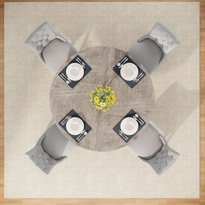 Round Dining Table Wood Kitchen Table for Dining Room Living Room, 47 Inches Dining Room Tables for 4 Person, Farmhouse Dinner Table with Wooden Table Top and Legs, Rustic Grey(Only Table)
