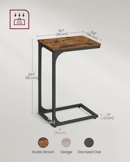 Set of 2 C-Shaped Side Table, Bedside Table, Sofa Side Table, Coffee Table, with Metal Frame, Industrial, for Living Room, Bedroom, Rustic Brown and Black LET354B01