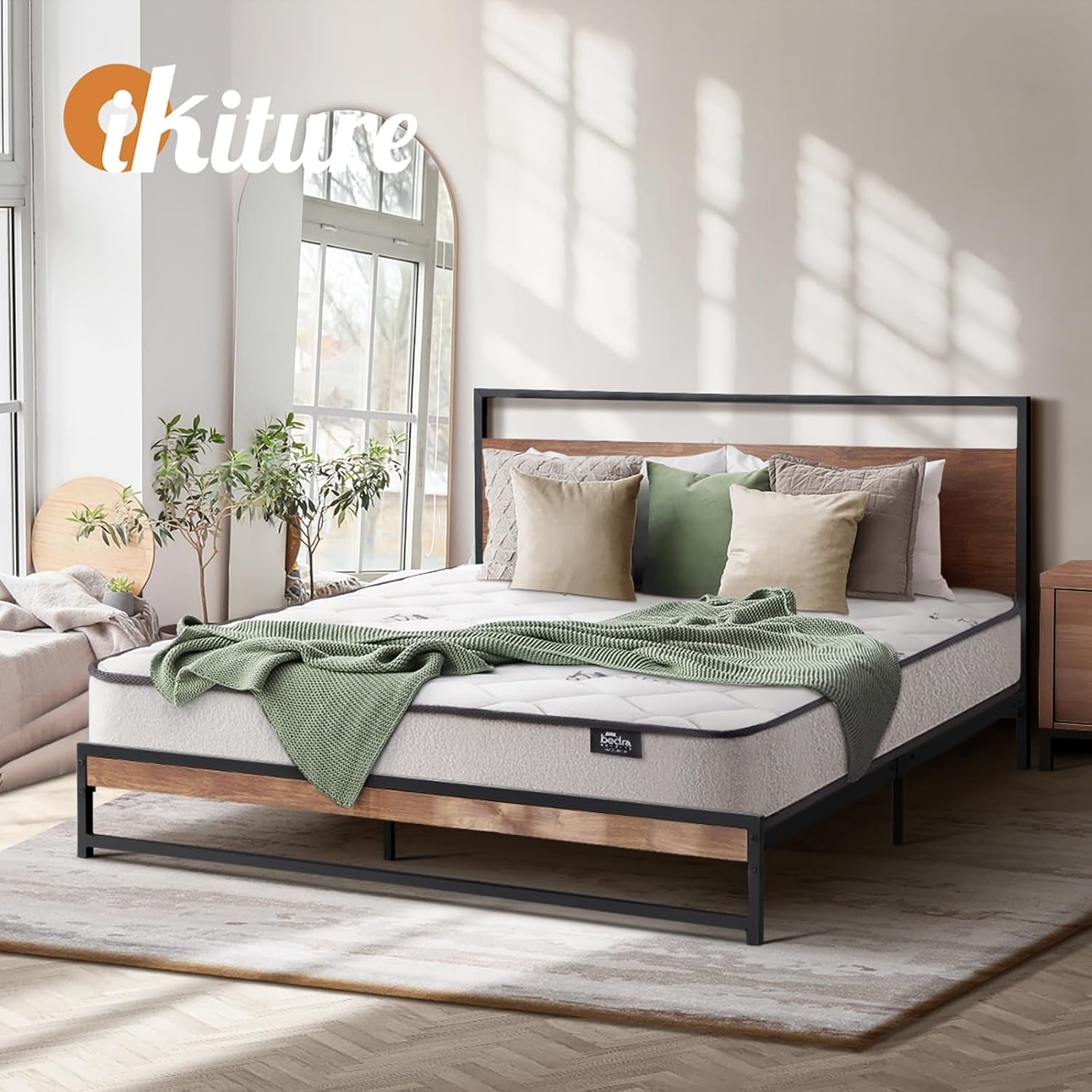 King Size Bed Frame with Mattress Set Metal Bed Base King Bed Mattress