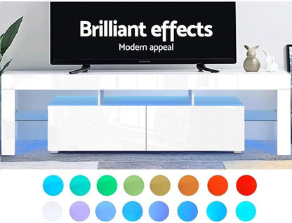 Artiss TV Unit Cabinet Entertainment Units, 189Cm Length Stand Table Cabinets Storage Shelf Organiser Cupboard Home Living Room Bedroom Furniture, 16 Colour Lights High Gloss White
