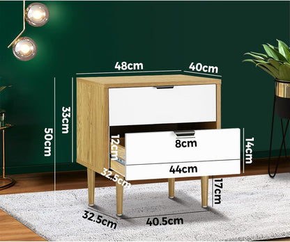 Bedside Tables 2 Drawers Side Tables Organiser Tall Nightstand Bedroom Furniture Storage Cabinet Wooden,White and Wood