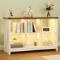 Bookcase Bookshelves - Farmhouse White Bookcase with Led Lights, 6 Cube Kids Book Cases with Open Shelf, Wood Bookshelf for TV Stand, Bedroom, Living Room