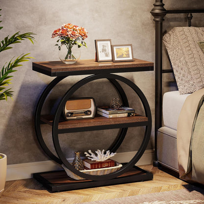 End Table, Narrow End Table with 3 Storage Shelves, 