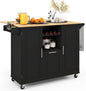 Rolling Kitchen Island Cart, Large Kitchen Island W/Drop-Leaf Countertop & 4 Rotatable Casters, Kitchen Trolley Cart with Deep Drawer, Open Wine Bottle Rack & Towel Bar (Black)