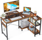 ODK L Shaped Computer Desk with Reversible Storage Shelves, 100 * 70 * 87.7Cm L-Shaped Desk, Corner Desk with Monitor Stand for Small Space, Home Office Desk, Modern Simple Writing Table, White