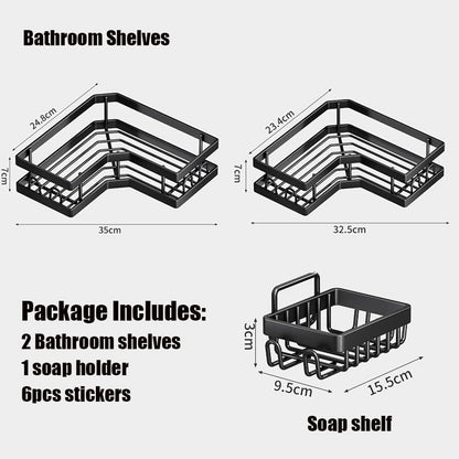 Shower Caddy, 2 Pack Bathroom Shelves+1 Soap Dish,Shower Storage, Adhesive Shower Shelr