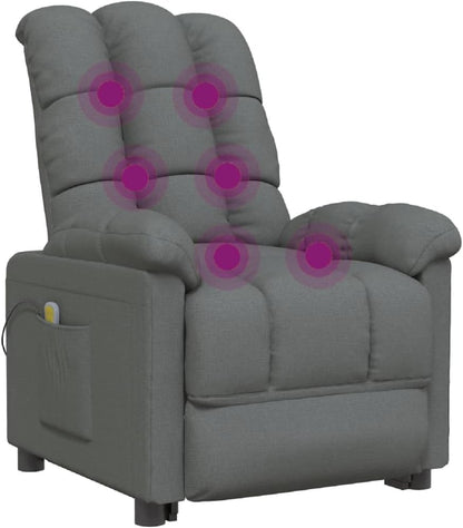 Vidaxl Reclining Massage Chair in Dark Grey Fabric with Manual Adjustments, Vibration Function and Solid Wood & Metal Frame