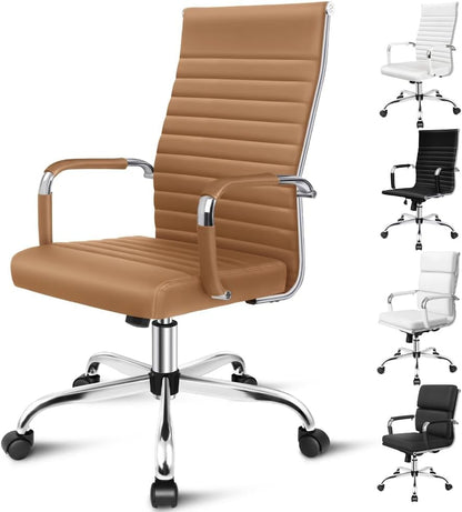 ALFORDSON Office Chair with Height Adjustable SGS Listed Gas Lift, PU Leather Home Ergonomic Desk Chair with Removable Armrest Cover, Padded Computer Chair for Gaming, Max 150Kg(Mid Back Esmae Brown)