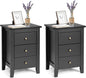 Giantex 2PCS End Side Table, Nightstand W/ 3 Drawers, Modern Bedside Cabinet, Wooden End Table W/Sturdy Structure, Accent Table W/Solid Wood Legs, Bedside Table Sofa Side Table for Bedroom Living Room