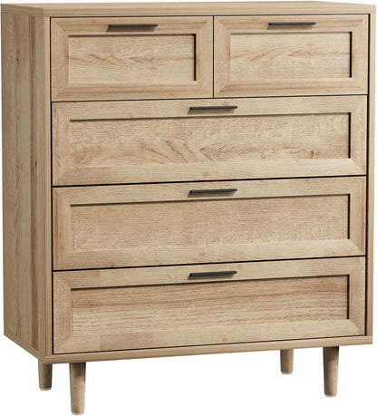 Chest of Drawers Dresser with 5 Storage Cabinet Tallboy Natural