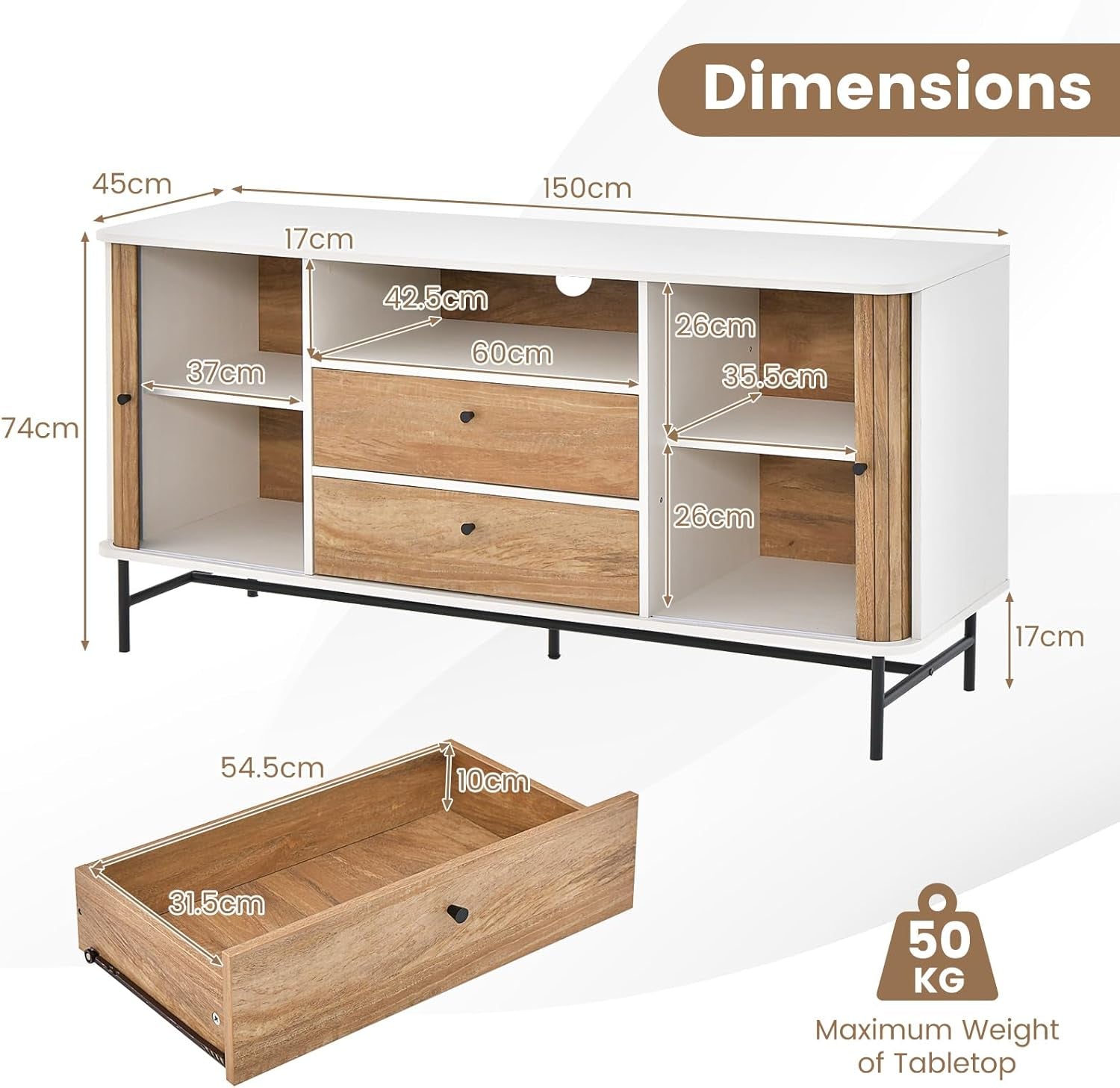 Buffet Sideboard, Mid Century Modern Coffee Bar Station W/Sliding Tambour Doors & 2 Storage Drawers