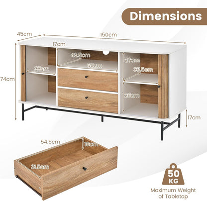 Buffet Sideboard, Mid Century Modern Coffee Bar Station W/Sliding Tambour Doors & 2 Storage Drawers