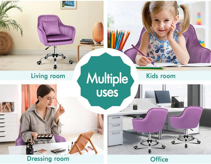 ALFORDSON Velvet Office Chair Swivel Fabric Armchair Computer Desk Chair Modern Home Office Chair Height Adjustable Mid-Back Task Chair for Kids Adult Study Work, Living Room, Bedroom (Orla Purple)