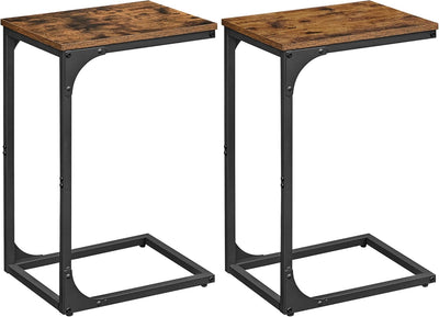 Set of 2 C-Shaped Side Table, Bedside Table, Sofa Side Table, Coffee Table, with Metal Frame, Industrial, for Living Room, Bedroom, Rustic Brown and Black LET354B01