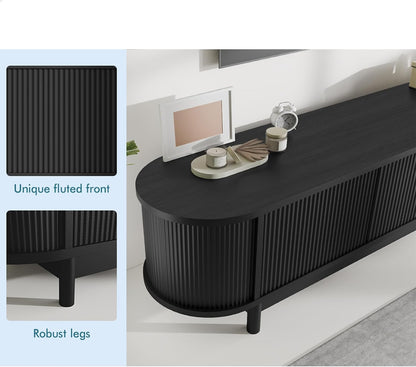 ALFORDSON TV Cabinet Stand Black, Handle-Free Modern Furniture Entertainment Unit Stand with 2 Ample Storage Side Cabinets and 2 Middle Shelves for Living Room,160 X 40 X 40Cm in Black