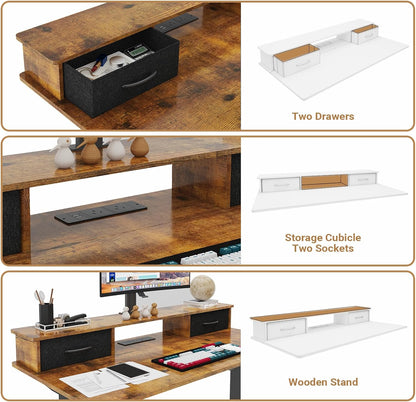 ADVWIN Electric Standing Desk with 2 Drawers, Adjustable Height Sit Stand up Desk with Storage Shelf, 120Cm Splice Board Walnut
