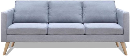 2-Piece Sofa Set - Includes a Two-Seater and a Three-Seater Sofa - Upholstered in Light Grey Fabric - with Sturdy Wooden Frame and Removable, Washable Cushion Covers