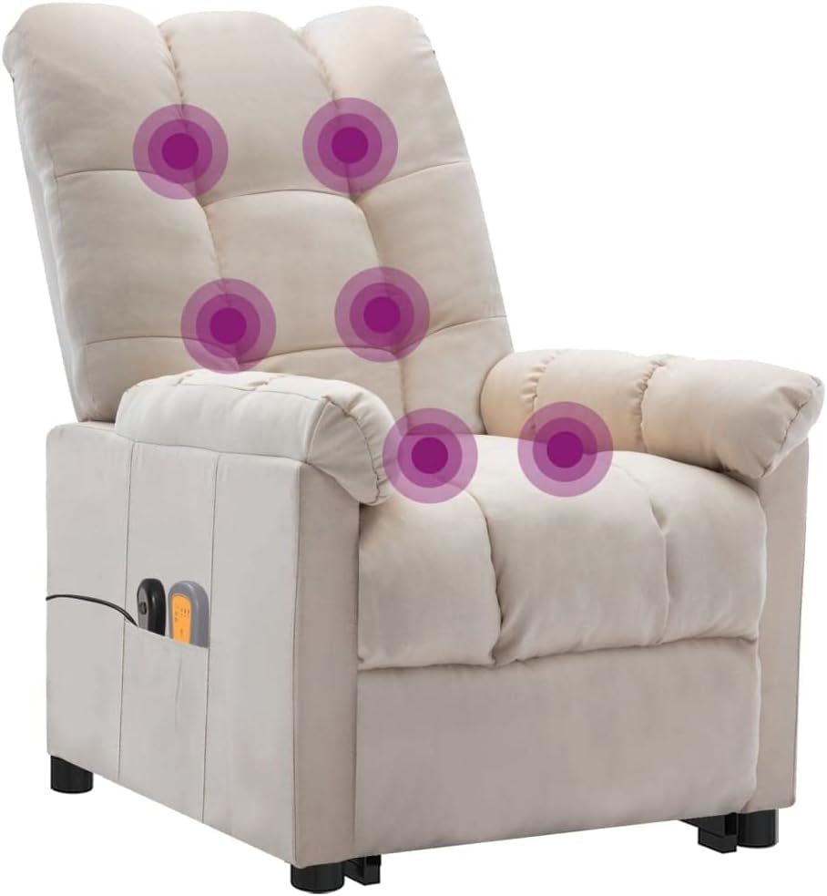 Vidaxl Stand-Up Massage Recliner Chair in Cream Fabric - Electric Power Lift Chair with 6-Point Massage Function, Adjustable Manual Recline and Densely Padded Seat For