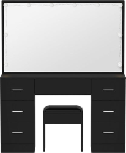 Makeup Vanity with Makeup Mirror and Stool LED Dressing Table Makeup Desk Black