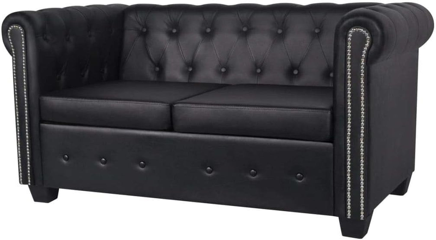 Artificial Leather Chesterfield Sofa with Studded Decorate and Arms, Wooden Frame 2-Seater Sofa Modern Thickly Padded Seat Furniture for Home Living Room Office 57.3" X 29.9" X 27.6"