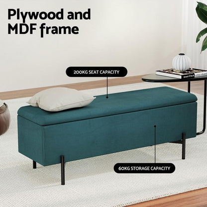 Storage Ottoman Blanket Box Bench 140Cm Large Seat Chest Velvet Green