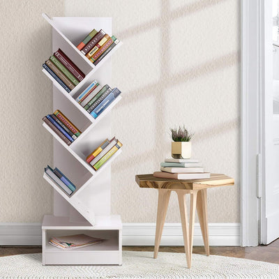 Artiss Bookshelf, 7 Tier Shelf Corner Wall Shelves Display Cabinet Bookcase Storage Rack Home Living Room Bedroom Office Furniture, 15Mm Thick Particle Board White