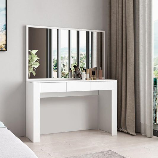 Dressing Table with Mirror Vanity Makeup Table with 3 Drawers Storage Modern Bedroom Furniture White