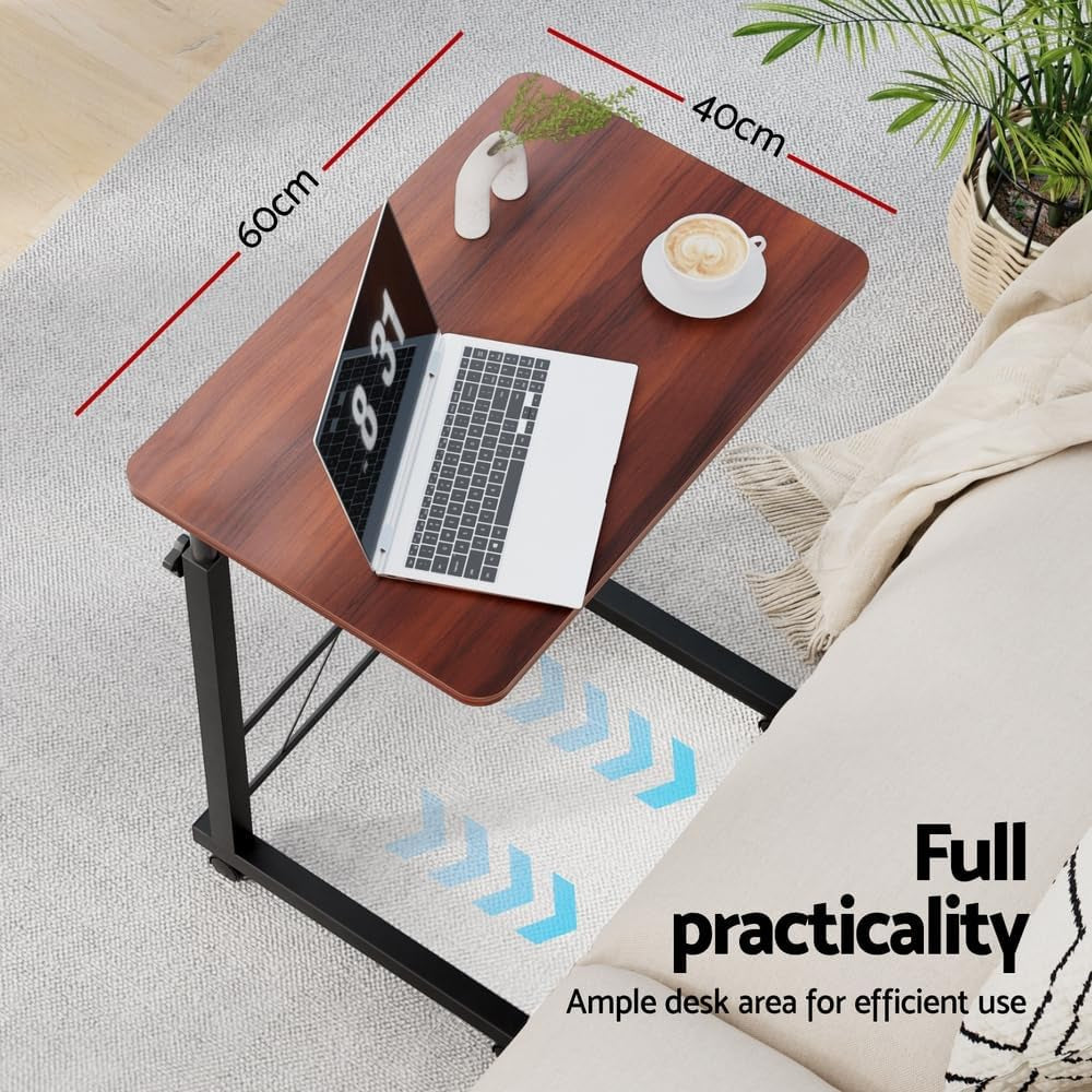 Artiss Laptop Table, Small Stand Desk Desktop Computer Standing Study Desks Bed Side Tables Home Office Travel Studio Furniture, Portable Wooden 360° Rotating Lockable Caster Wheels Dark Wood