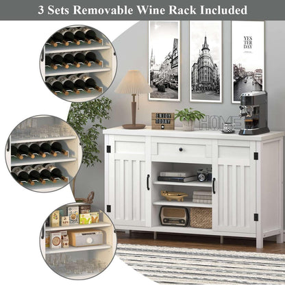 Industrial Coffee Bar Cabinet with Wine Rack, Wood Buffet and Sideboard with Storage Cabinet, (55.12 Inch, White Oak)