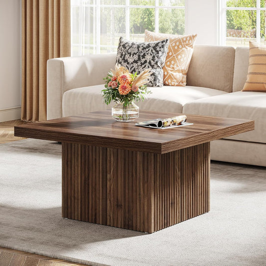 Square Coffee Table, 31.5-Inch Engineered Wood Coffee Table for Living Room, Vintage Brown Center Table, Large Mid-Century Modern Cocktail Table