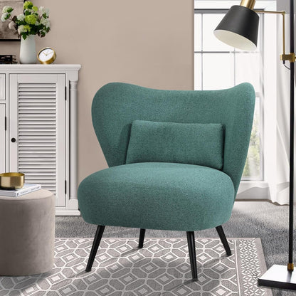 Oikiture Boucle Armchair with Lumbar Pillow and Wingback Velvet Lounge Sofa Accent Chair White