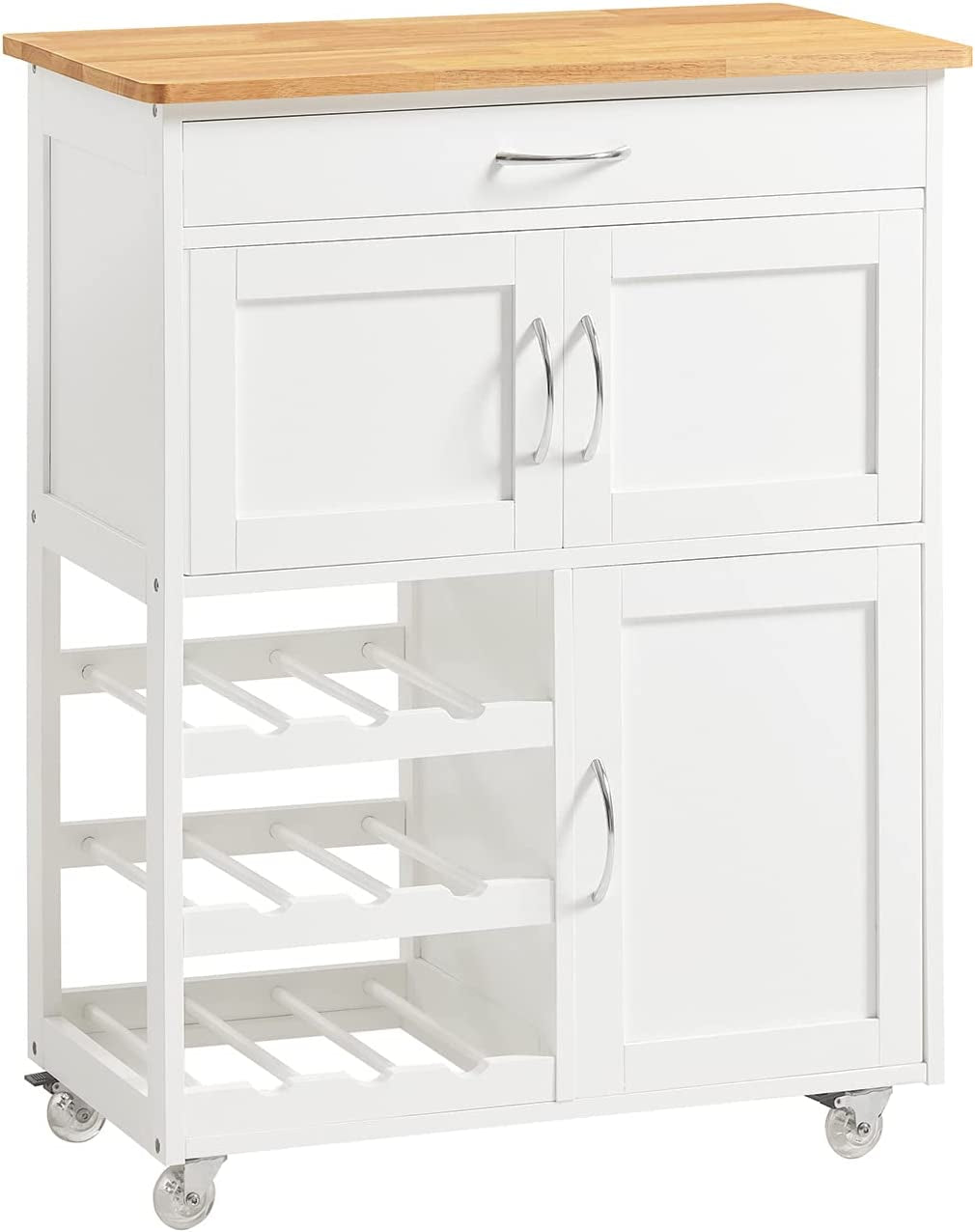Sobuy Kitchen Trolley, Kitchen Island with Wine Racks, Portable Workbench, Serving Cart for Bar, Dining