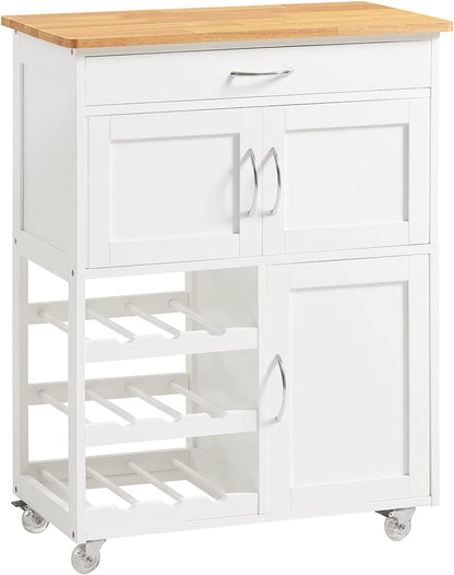 Sobuy Kitchen Trolley, Kitchen Island with Wine Racks, Portable Workbench, Serving Cart for Bar, Dining