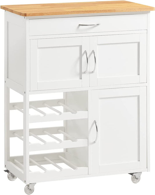 Sobuy Kitchen Trolley, Kitchen Island with Wine Racks, Portable Workbench, Serving Cart for Bar, Dining
