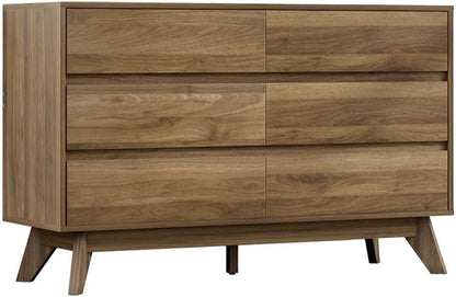 Chest of Drawers with 6 Drawer, Oak Wood Dresser Tallboy Storage Cabinet,Walnut