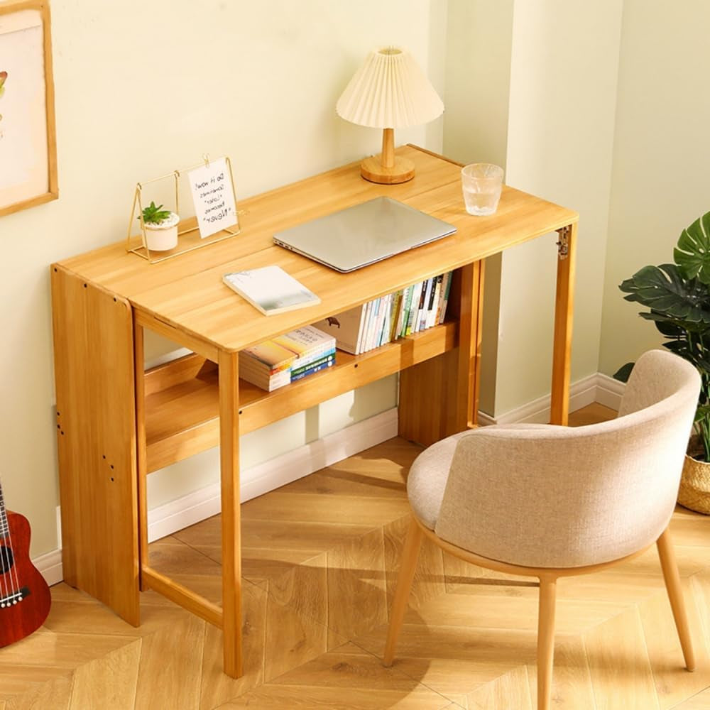 Pklblr ZTO Store Folding Desk Simple Laptop Table for Home Office, Study save Space (Tawny, Large)