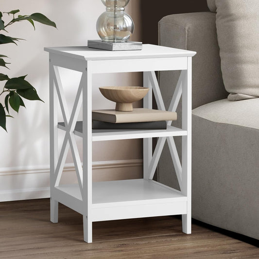 Oikiture End Table with 3-Tier Shelf Sofa Side Table Coffee beside Table White