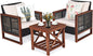  3-PCS Patio PE Rattan Chair Table Set, Wooden Wicker Furniture W/Solid Wood Frame, Soft Cushion, Coffee Table W/Shelf, Patio Conversation Sofa Setting for Balcony, Yard