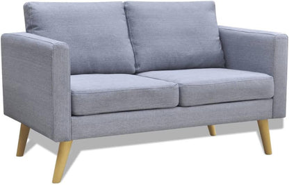 2-Piece Sofa Set - Includes a Two-Seater and a Three-Seater Sofa - Upholstered in Light Grey Fabric - with Sturdy Wooden Frame and Removable, Washable Cushion Covers