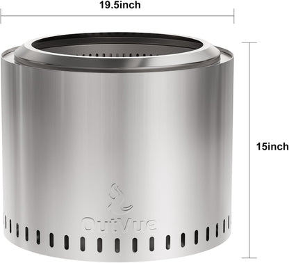 48cm Stainless Steel Smokeless Fire Pit, Outdoor Smokeless Firepit with Tote Bag & Fire Poker