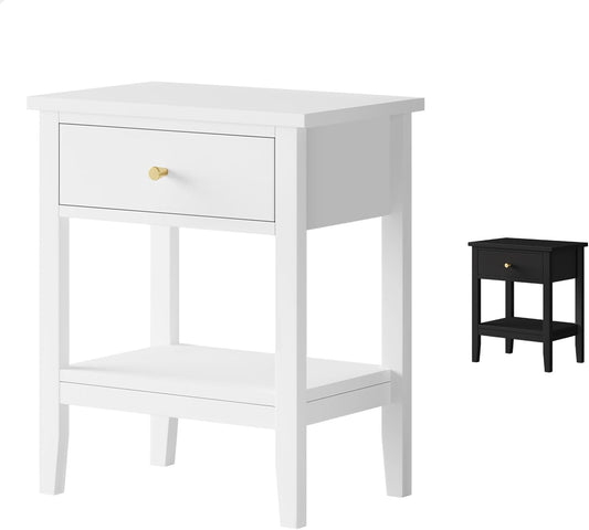ALFORDSON Bedside Table with Drawer 50Cm X 35Cm X 60Cm, Modern Nightstand with Storage Drawer and Open Display Shelf Hamptons Style (White)