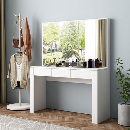 Dressing Table with Mirror Vanity Makeup Table with 3 Drawers Storage Modern Bedroom Furniture White