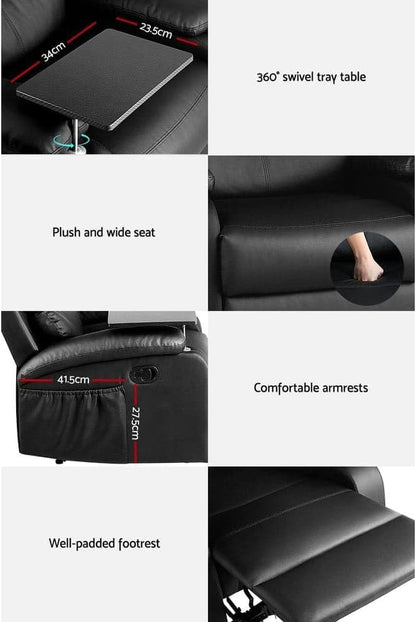Artiss Recliner Chair Black Leather Lounge Sofa Armchair, Home Furniture Health Personal Care, Adjustable Backrest Footrest Rocking Nursing Feeding Single Couch