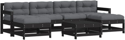 Outdoor Garden Lounge Set: Black Solid Wood with Cushions, Modular Design, Ideal for Outdoor Spaces – Garden, Patio, Terrace.