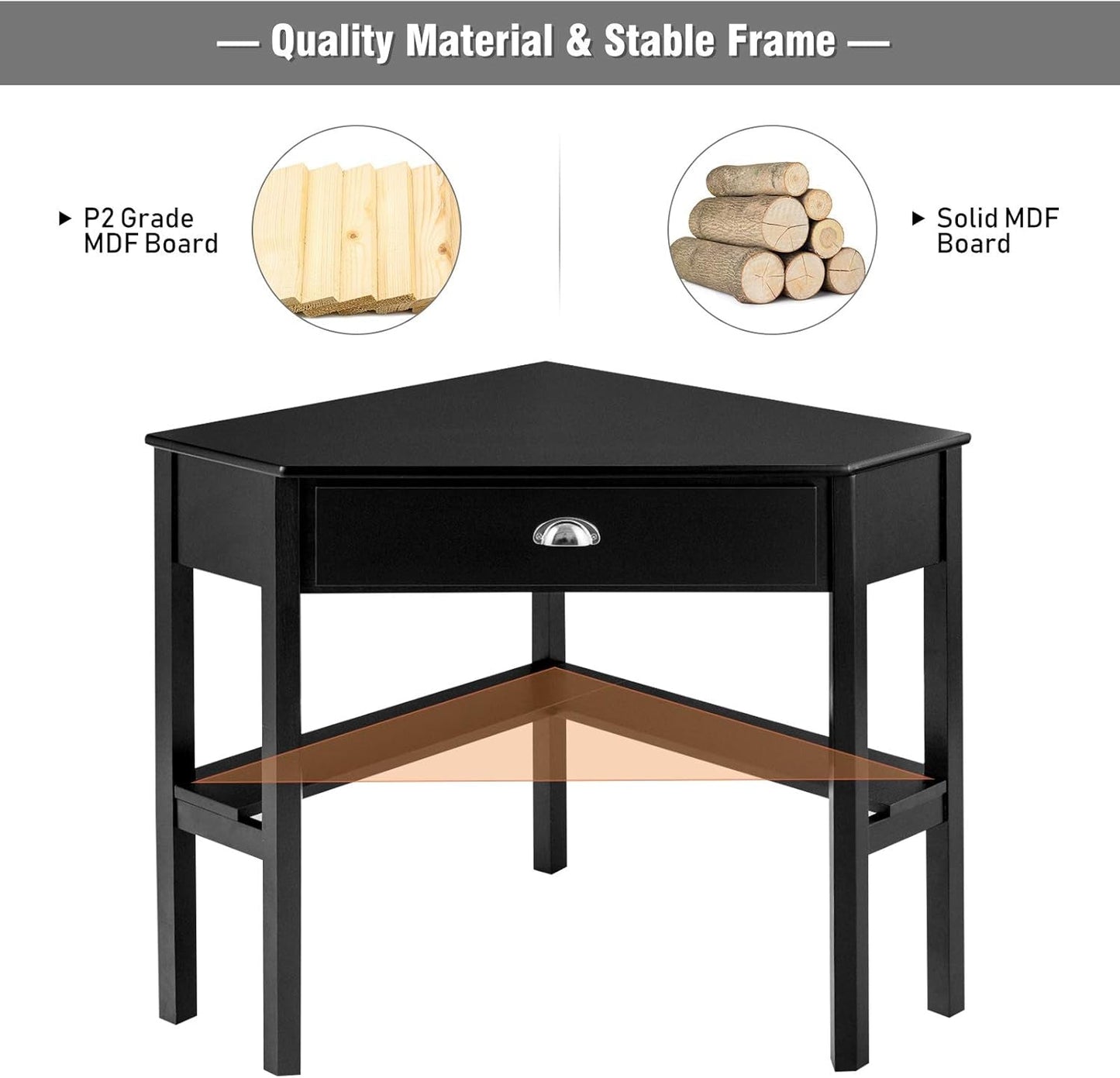 Giantex Wood Corner Computer Desk, Compact Writing Table W/Drawer & Shelves, Space Saving Workstation with Foot Pads, Laptop PC Corner Table Furniture for Home Office, Black