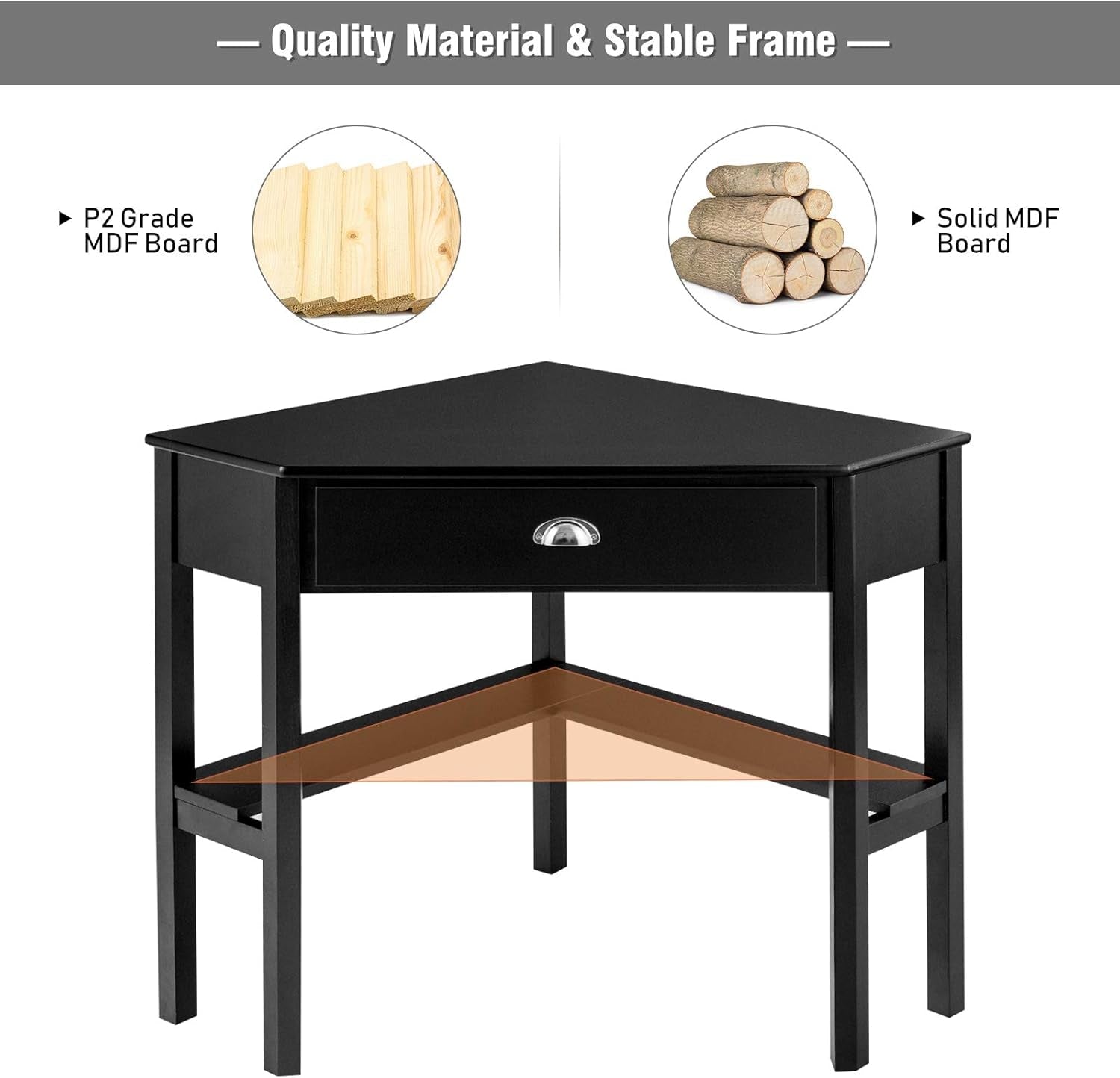 Giantex Wood Corner Computer Desk, Compact Writing Table W/Drawer & Shelves, Space Saving Workstation with Foot Pads, Laptop PC Corner Table Furniture for Home Office, Black