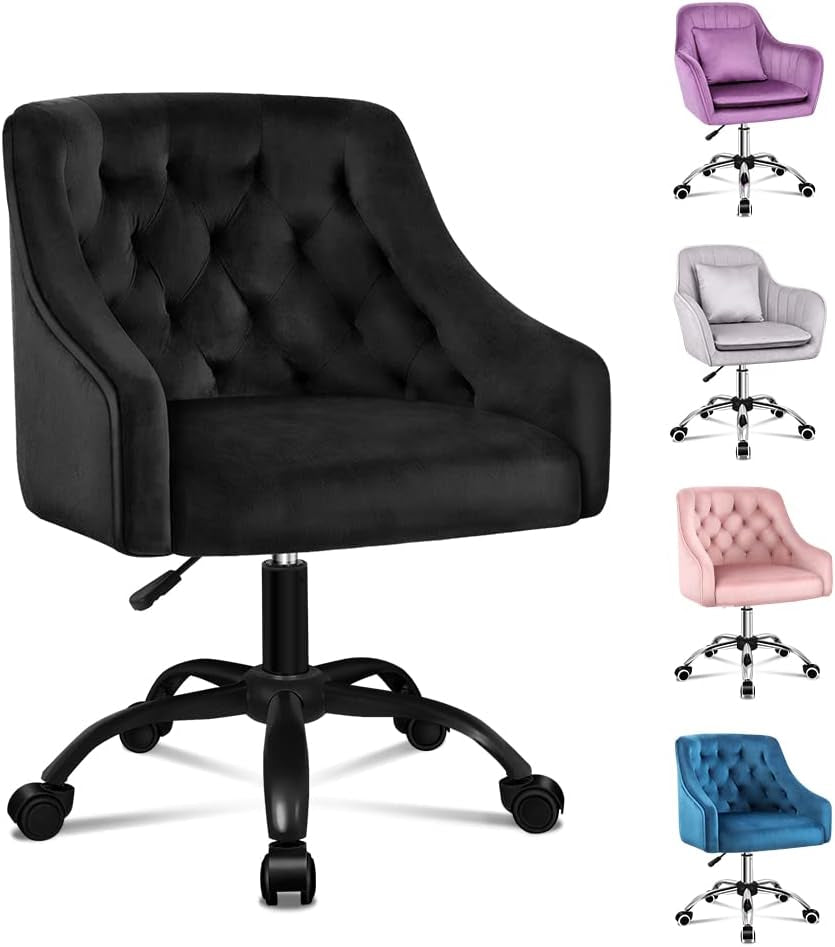 ALFORDSON Velvet Office Chair Swivel Fabric Armchair Computer Desk Chair Modern Home Office Chair Height Adjustable Mid-Back Task Chair for Kids Adult Study Work, Living Room, Bedroom (Orla Purple)