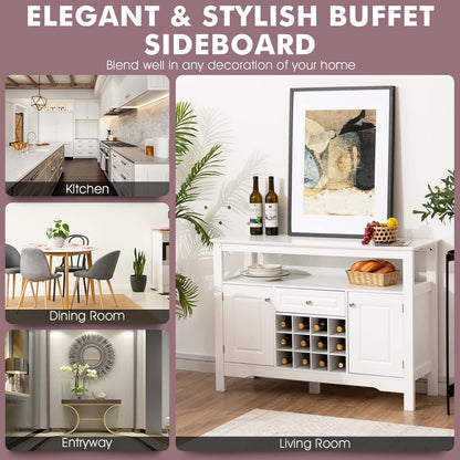 Wood Wine Cabinet, Sideboard Buffet (White)
